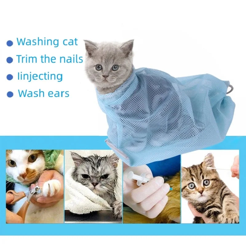 Mesh Cat Grooming Set Bathing Bag 6pcs/lot